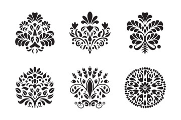 Elegant black damask floral ornaments set