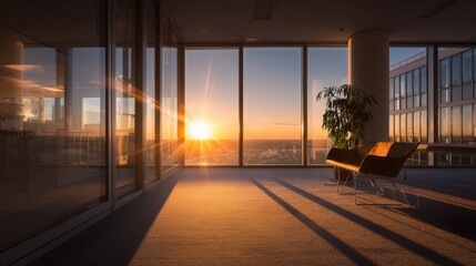 Fototapeta premium Sunset through office windows 