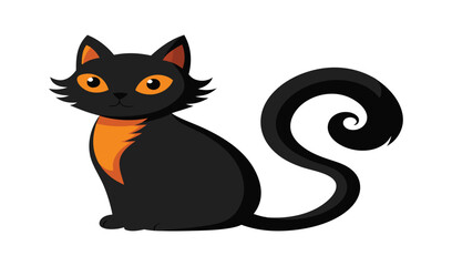 Adorable Black Cat with Orange Accents, Halloween Design Illustration
