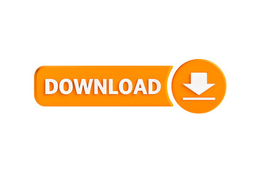Bright orange download button with white text and a white down arrow icon isolated on transparent background