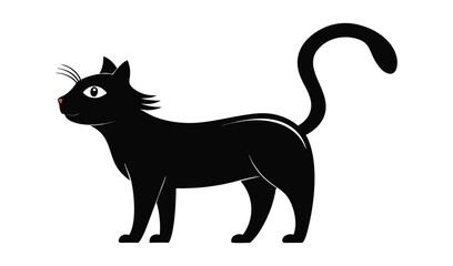 Adorable Black Cat Illustration, Side Profile, Simple Design