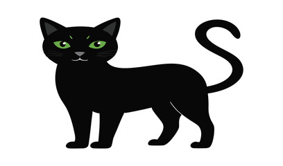 Adorable Black Cat with Bright Green Eyes Illustration