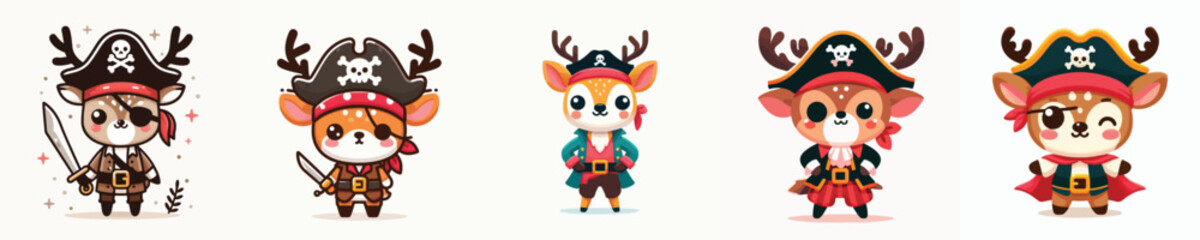 cute deer vector in pirate costume