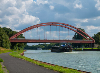A barge on a water canal near the city of Herstel in Germany.