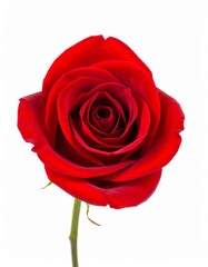 Single red rose flower isolated on white background with petals detail and natural beauty