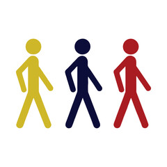 Colorful Pedestrian Crossing Icons with Yellow Blue and Red Walking Figures on White Background Representing Diversity and Movement