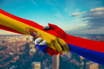 Shaking hands Spain and Philippines