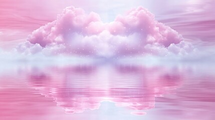 Pink clouds reflected in calm water dreamlike atmosphere