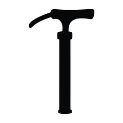 Silhouette image of a black T handled walking stick on white background