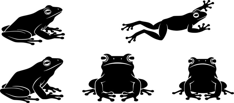 Frog silhouettes, Tree frog silhouette, Jumping frog svg, Jumping frog silhouette, Frog svg, Sitting frog silhouette, Frog clipart set