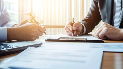 Business meeting collaboration and contract review