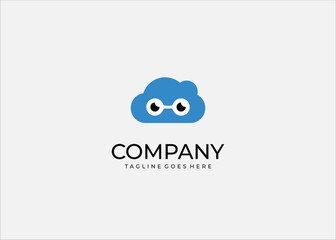 A creative cloud design with cartoon-style eyes and glasses, combining fun and technology. Perfect for branding, tech startups, cloud storage, AI, or digital services.