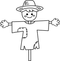 Autumn farming scarecrow design line illustration