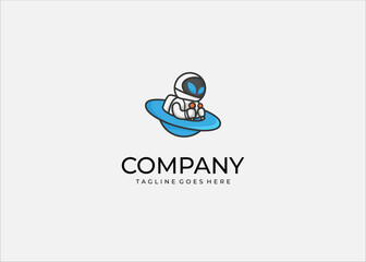 Cute Alien Astronaut in UFO – Futuristic Cartoon Character alien astronaut character inside a flying saucer spaceship. Vector illustration of futuristic mascot with blue glowing eyes and joystick cont