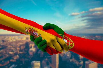 Shaking hands Spain and Portugal