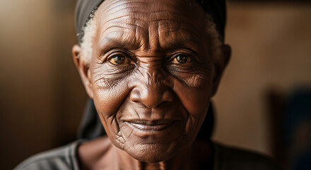Close up portrait of an elderly african woman face