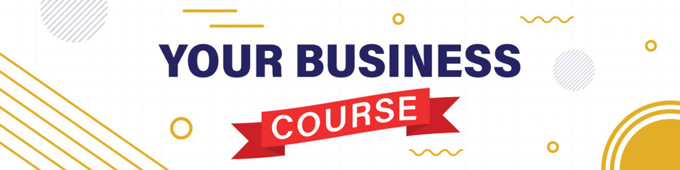 Modern Business Course Announcement  Bold Typography, Geometric Design, Red Ribbon Banner.