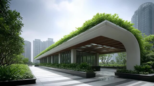 Urban architecture, green landscape and modern architecture coexist harmoniously