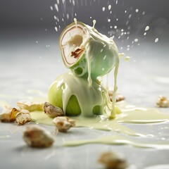 Green apple halves with white chocolate sauce a sweet dessert perfect for food photography and culinary projects