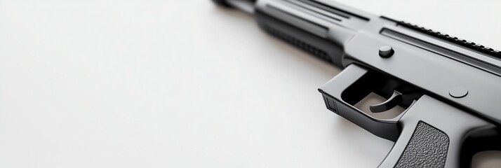 Close-up of black rifle on white background