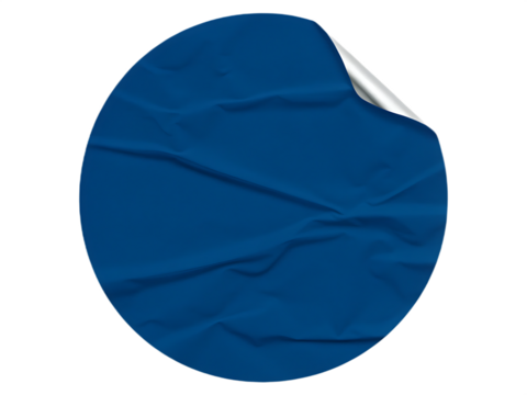 blue circle sticker with crumpled edges wrinkled isolated on white background, png, ai generated.