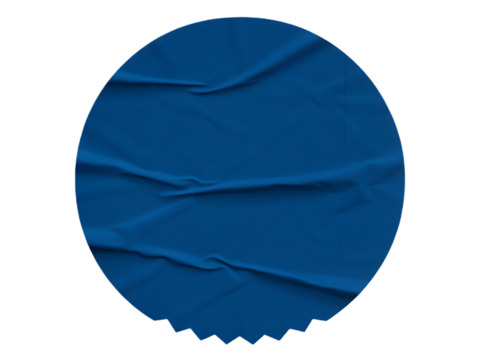 blue circle sticker with crumpled edges wrinkled isolated on white background, png, ai generated.