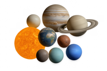 Solar system planets orbiting around Sun on transparent background
