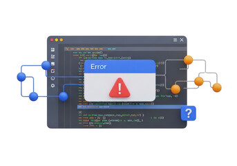 3d illustration of a software error dialog box with network connections isolated on transparent background