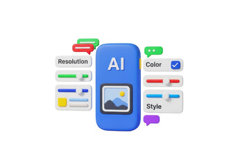 Fototapeta premium 3d illustration of ai interface elements isolated on transparent background