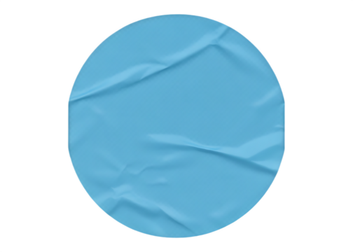 light blue circle sticker with crumpled edges isolated on white background, png, ai generated.