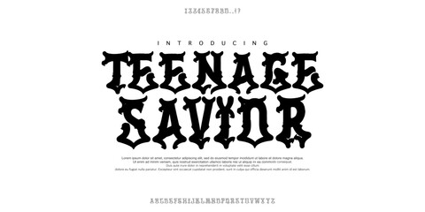 Font Teenage Savior. NEW!!! Teenage Riot is a Display Font and Chicano Letters. Uppersace only american and us style. Cubano gangsta typeface.
