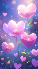 Heart-shaped flowers bloom in pastel hues
