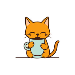 Adorable Cartoon Cat Holding a Coffee Mug Vector Design Perfect for Cafe Branding, Beverage Artwork, and Funny Animal Character Style