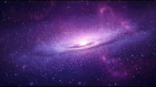 Vibrant purple and pink galaxy with swirling arms and bright stars in deep space, a cosmic nebula 4k video