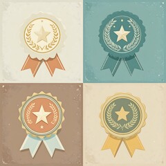 Four vintage-style award badges with ribbons