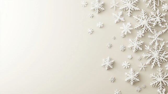 White snowflakes on beige background winter holiday theme