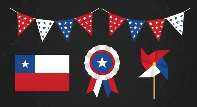 Chilean Independence Day and Fiestas Patrias Celebration – September 18 National Holiday Design with Flags, Banners, Balloons, Stars, and Patriotic Decorations - Powered by Adobe