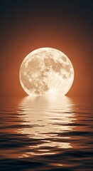 Halloween a full moon reflecting water, creating a serene and magical scene, symbolizing mystery, dreams, and the beauty of the night sky