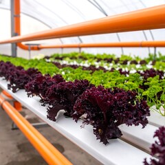 Hydroponic lettuce and greens in a greenhouse