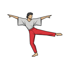 Man in a dynamic dance pose with arms outstretched isolated on white background