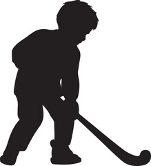 Silhouette of a Child Playing Field Hockey with Stick