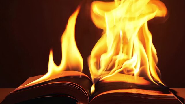 Book on fire Literature Information Censorship Conflict Protest History Redacted Wisdom Repression Ban Education