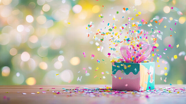 Colorful prank gift box with playful confetti, embodying the joy and mischief of April Fool's Day.
