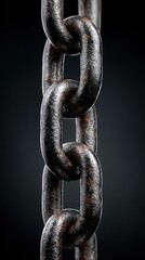 Close-up view of heavy metal chain links against a dark background highlighting texture and strength