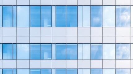 Modern building facade glass windows blue sky reflection