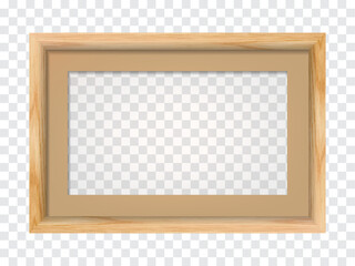 Rectangular Wooden Picture Frame – Realistic Wood Texture Photo Frame Mockup on Transparent Background Vector Illustration