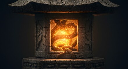 A cracked lantern glowing with roots inside, symbol of hidden growth.