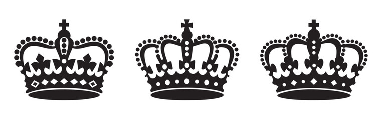 Elegant Royal Crown Silhouette Vector Set, Classic Luxury King and Queen Symbols for Logos and Design