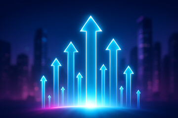 “Futuristic Upward Arrows – Concept of Growth, Progress, and Digital Advancement in a Modern Cityscape”