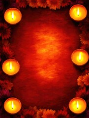 Diya Lights with Painted Diyas and Autumn Flowers